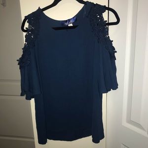 Francesca’s Navy Lace Open Shoulder Top